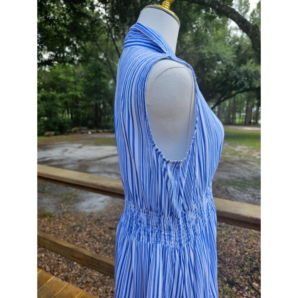 Philosophy Republic Clothing Blue Striped Asymmetrical Boho Midi Dress Medium - Picture 5 of 10